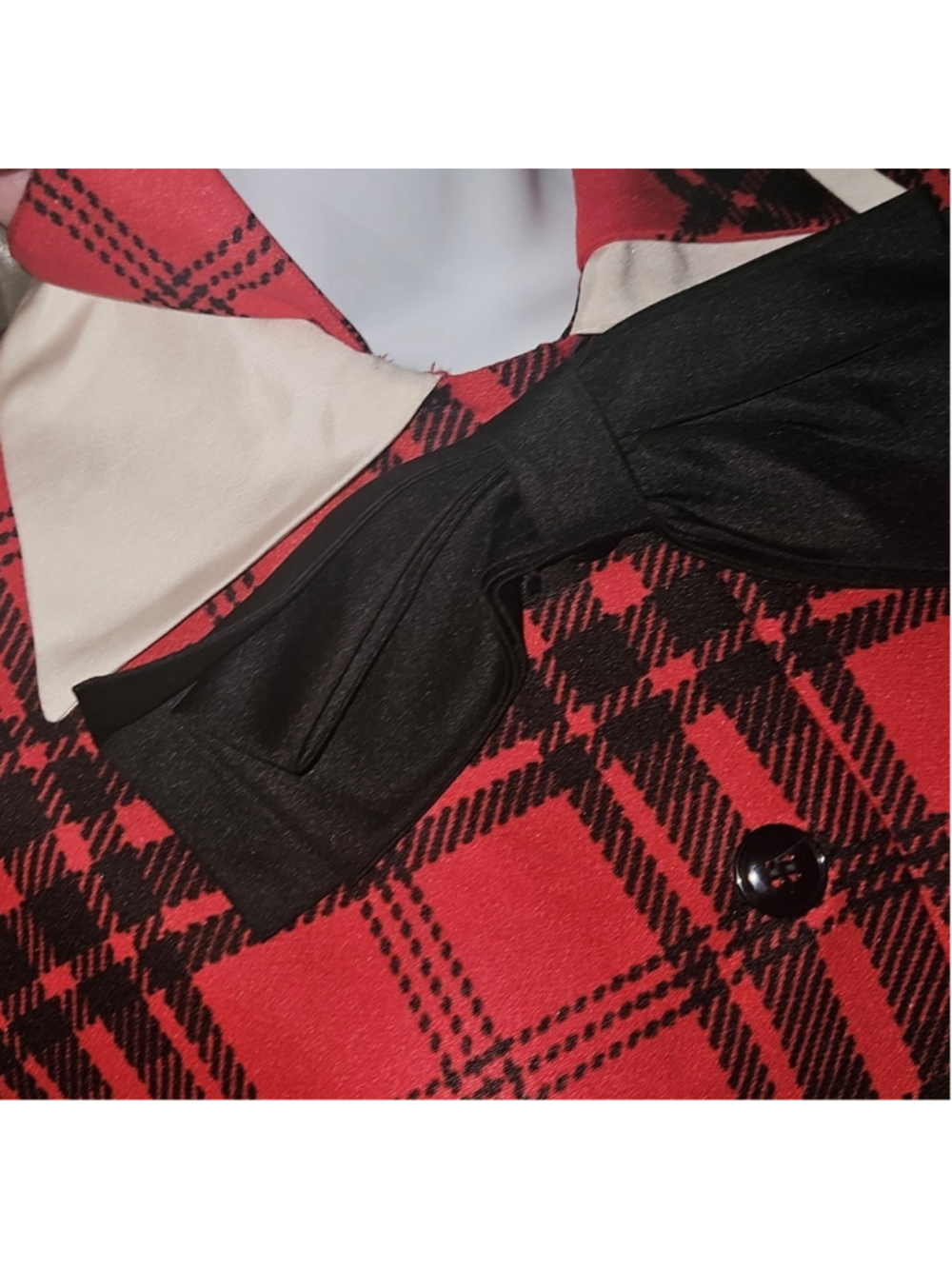 Vintage Herman Marcus Red Tartan Plaid Bow Midi Dress XS USA Made - Picture 7 of 10